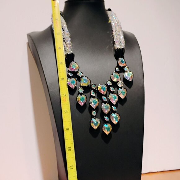 Vtg Yves Saint Laurent YSL Crystal Aurora Borealis Heart Necklace Collar Bib - Picture 14 of 15